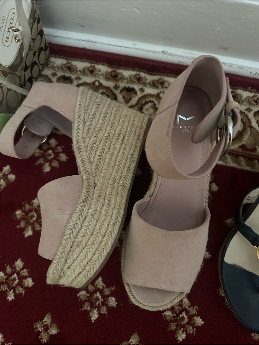 Marc Fisher Blush Pink Espadrille Wedge Sandals